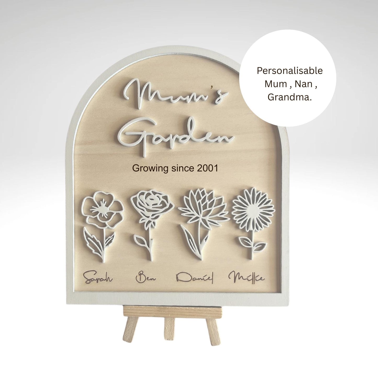 Personalised flower plaque with children's names