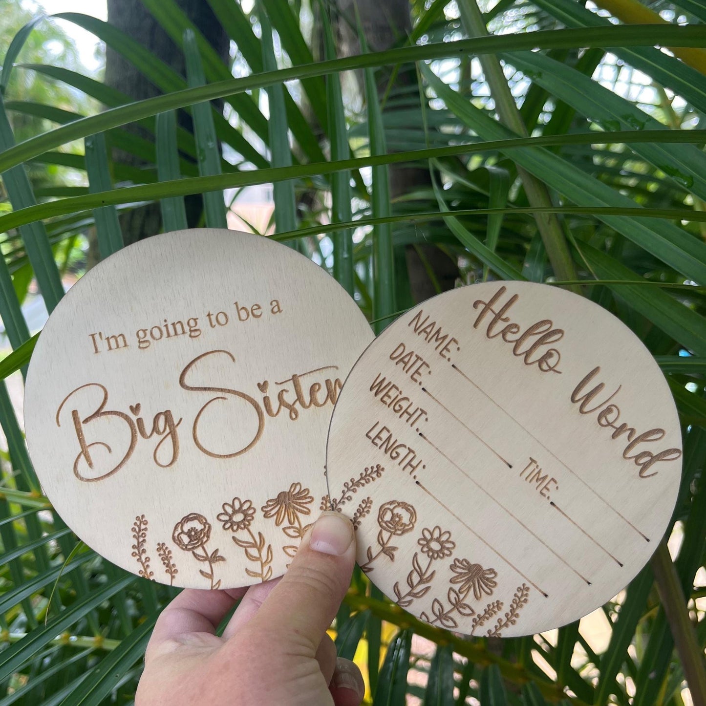 Baby announcement wooden plaque wildflower design