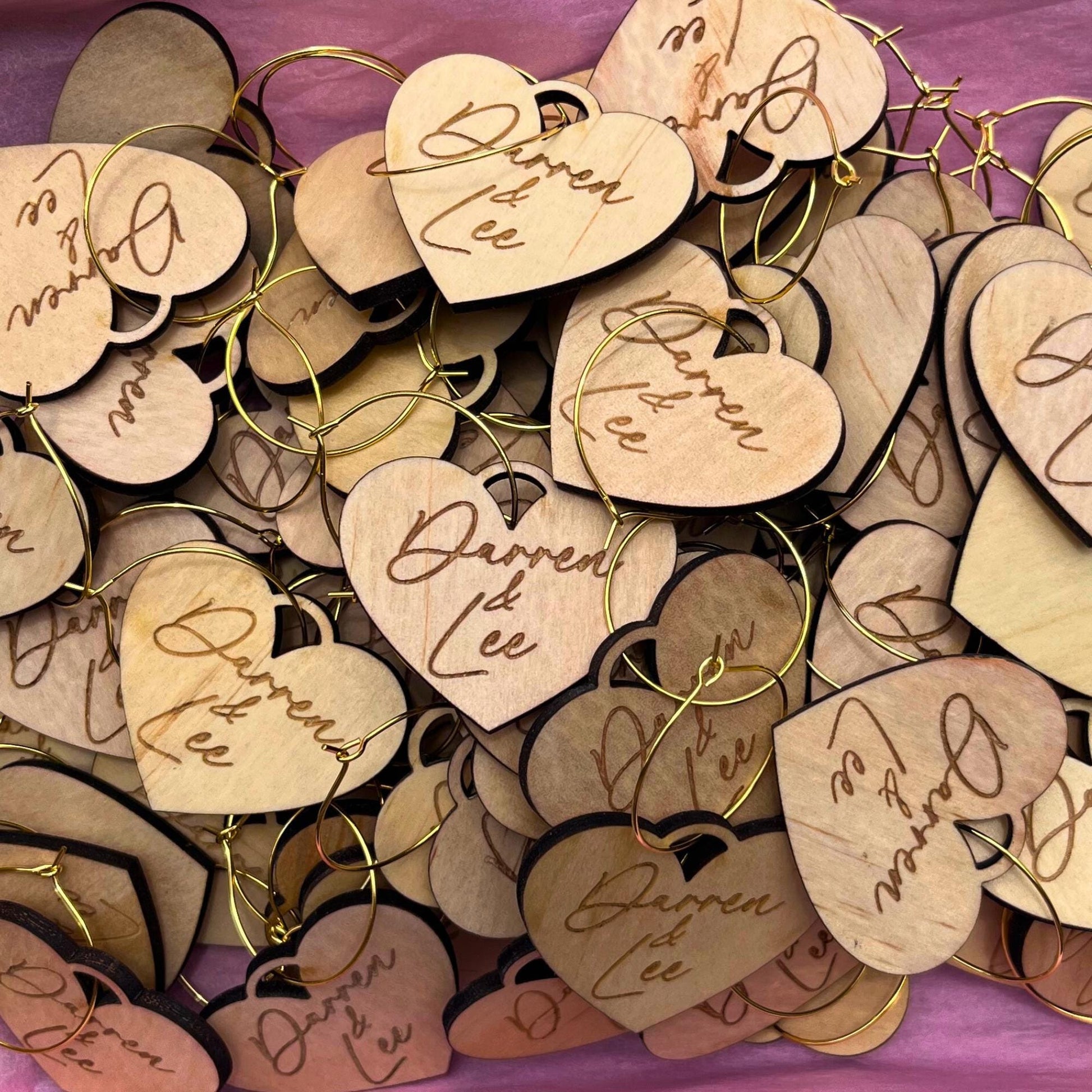 Madhatter Designsau personalized wine charms wooden heart tags with gold rings for wine glass identification