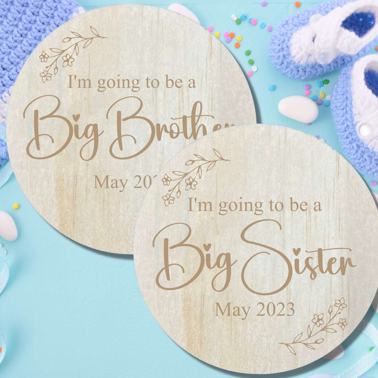 Baby announcement wooden plaque floral design