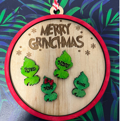 personalised Grinch Family Christmas Ornament