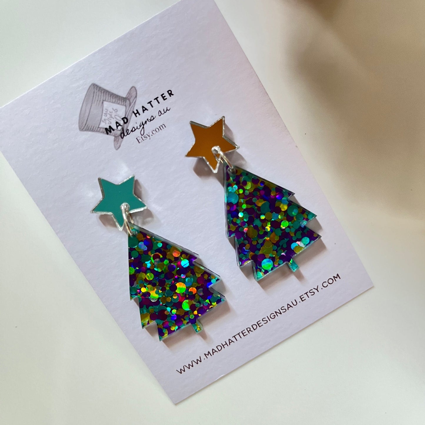 Christmas tree stud dangles earrings -glitter