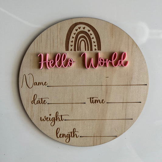 Hello world rainbow design baby announcement plaque