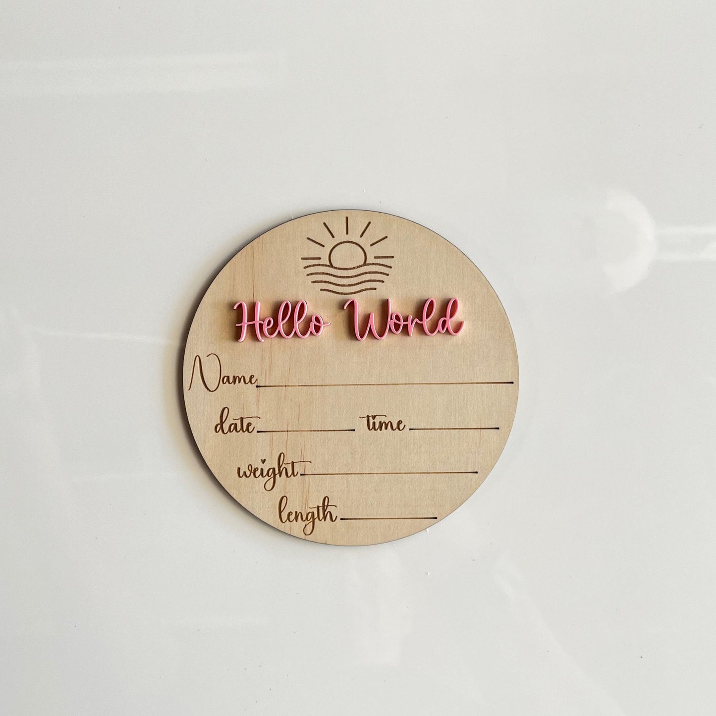 Hello world sun design baby announcement plaque