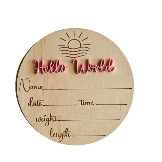 Hello world sun design baby announcement plaque