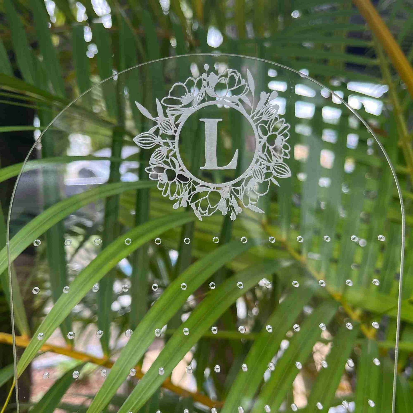 Earring holder with floral initial