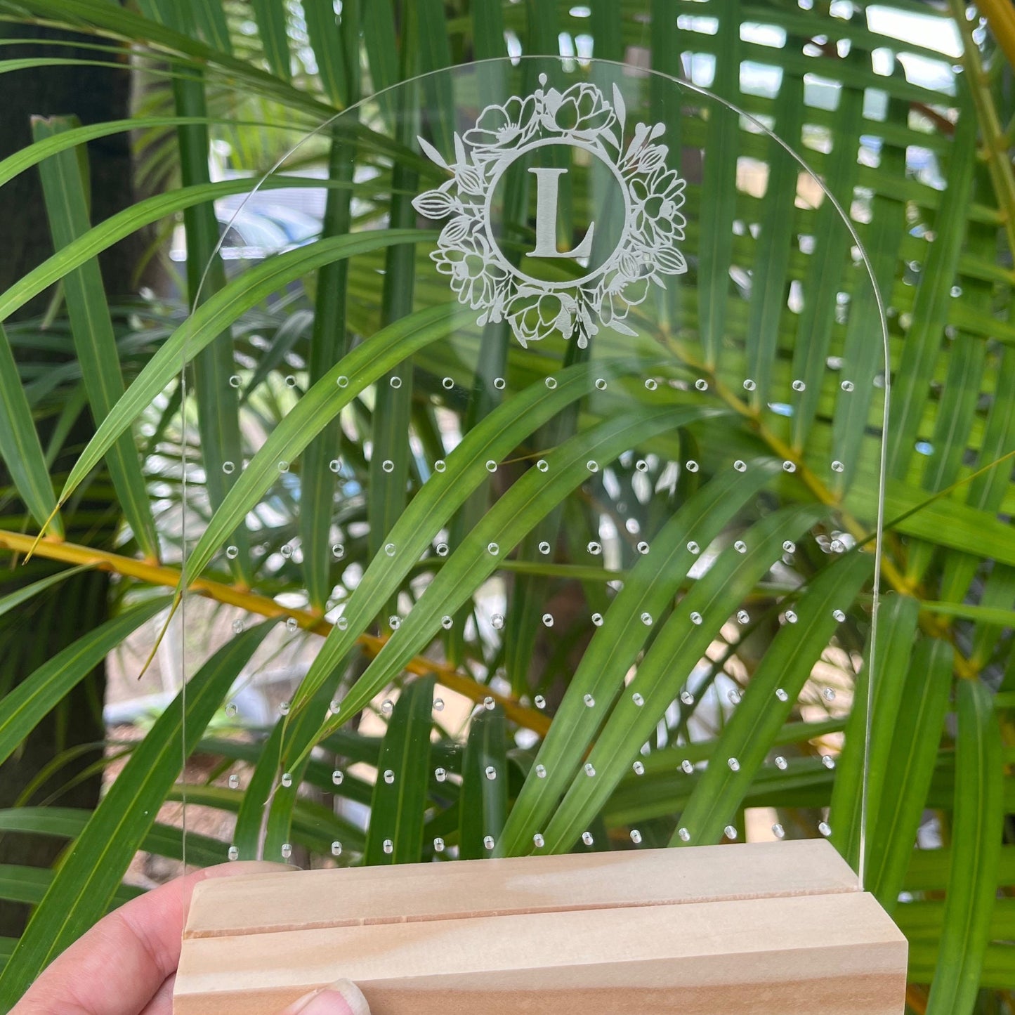 Earring holder with floral initial