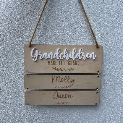 Personalised grandchildren birthday chart sign