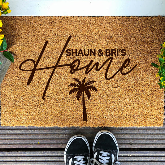 Doormat Personalised with Home and Palm Tree Print