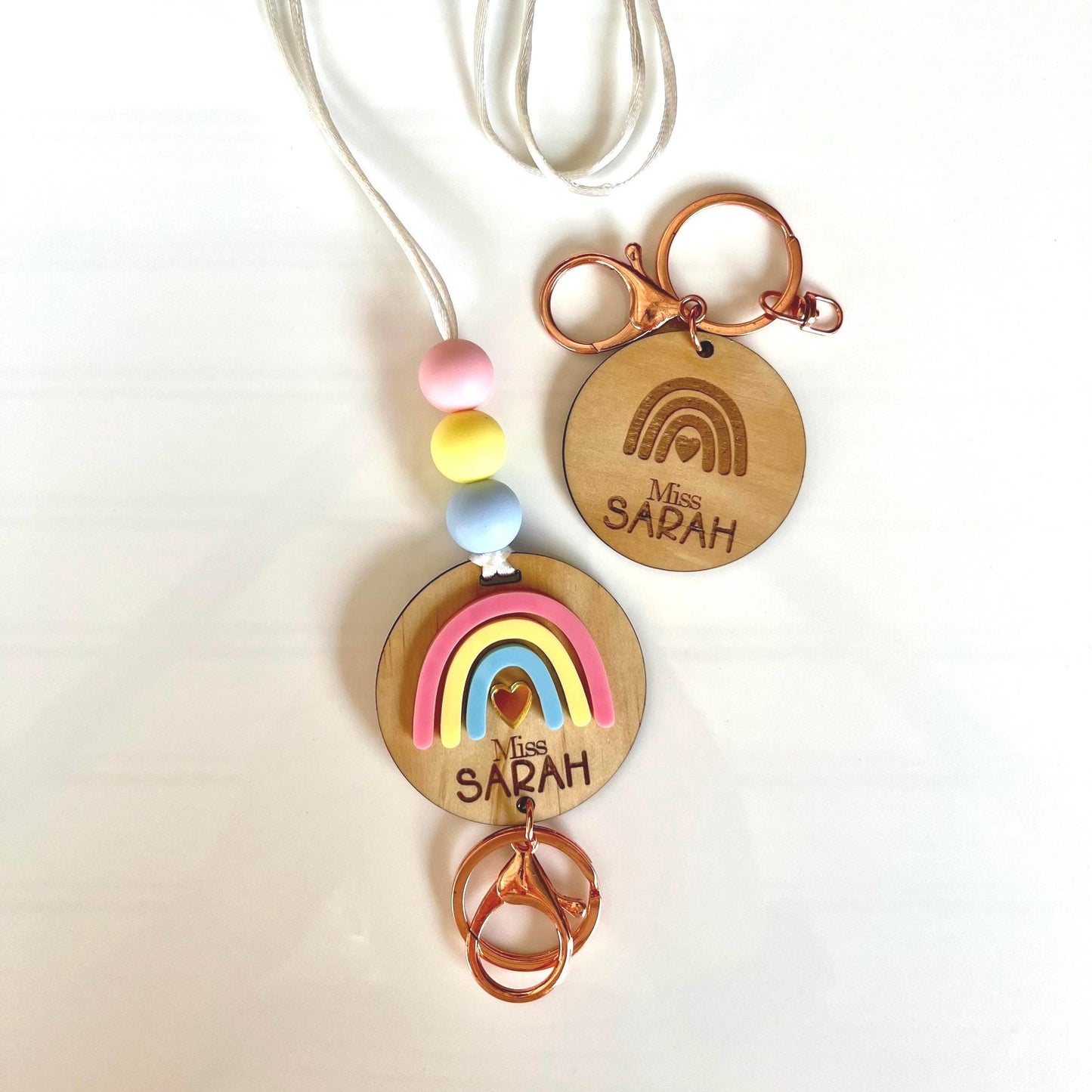 Personalised Rainbow Beaded Lanyard Gift Set
