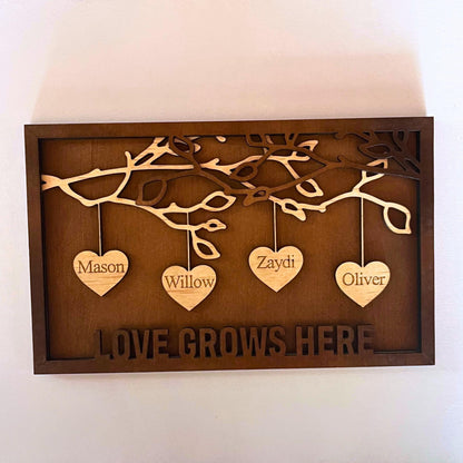 Wooden Family Tree hanging hearts