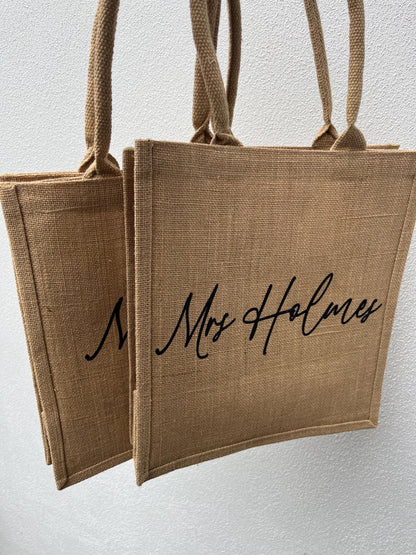 Burlap Tote with Personalised Name