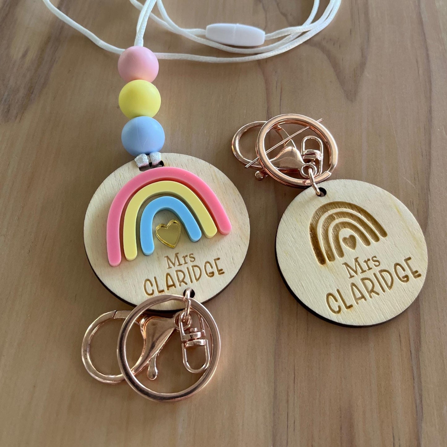 Personalised Rainbow Beaded Lanyard Gift Set