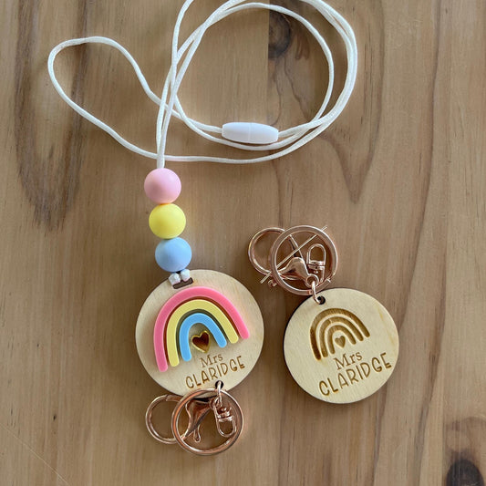 Personalised Rainbow Beaded Lanyard Gift Set