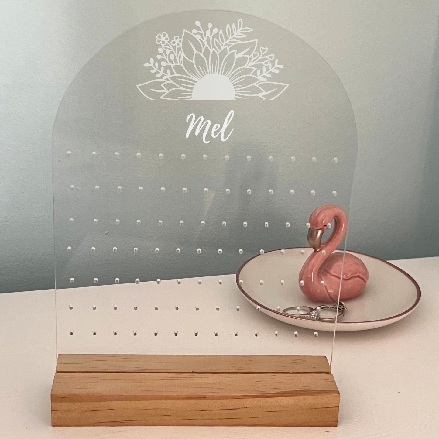 Personalised Earring holder stand with sunflower design