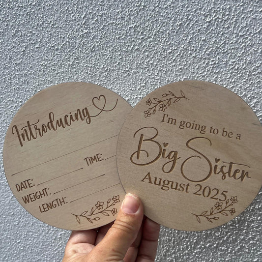 Baby announcement wooden plaque floral design