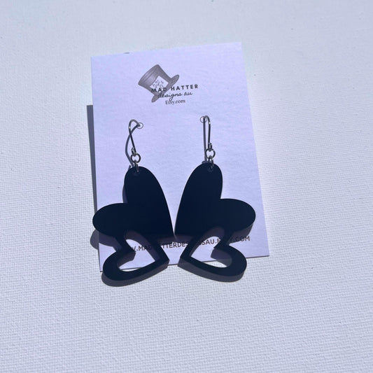 Black double-heart dangle earrings