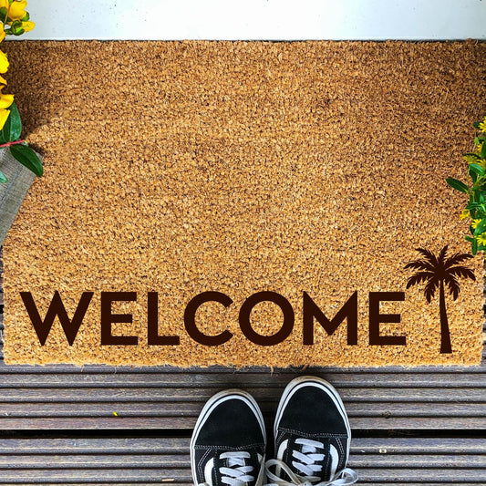Doormat Palm Tree Welcome Print