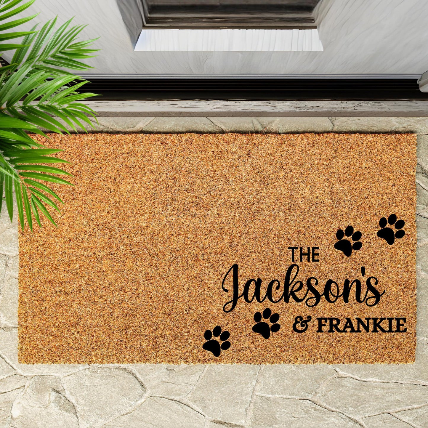 Doormat Personalised with family name and paws print