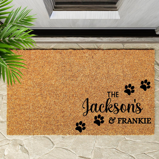 Doormat Personalised with family name and paws print