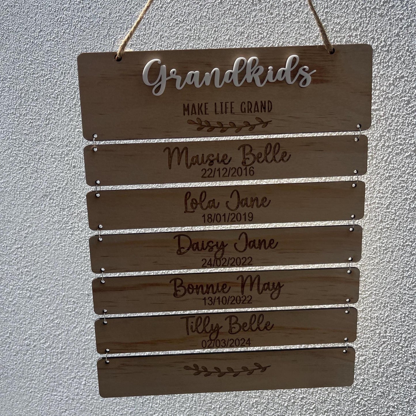Personalised grandchildren birthday chart sign