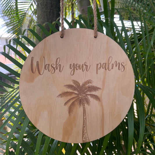 Wooden Engraved Palm Welcome Sign