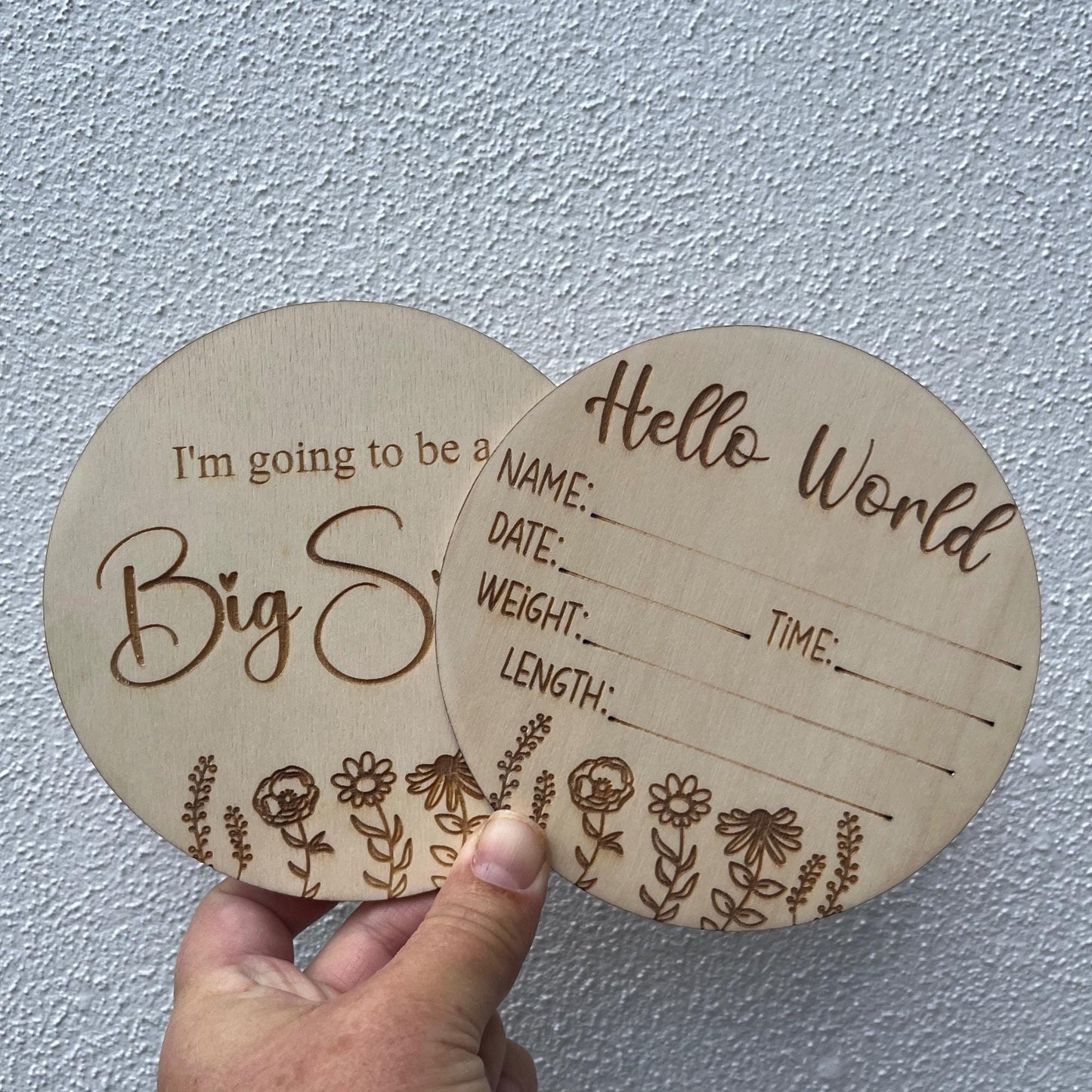 Baby announcement wooden plaque wildflower design