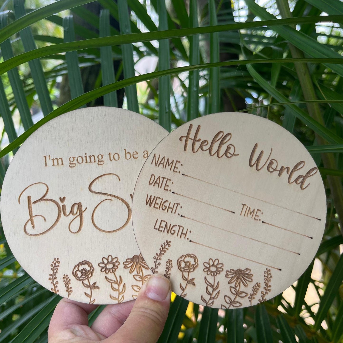 Baby announcement wooden plaque wildflower design