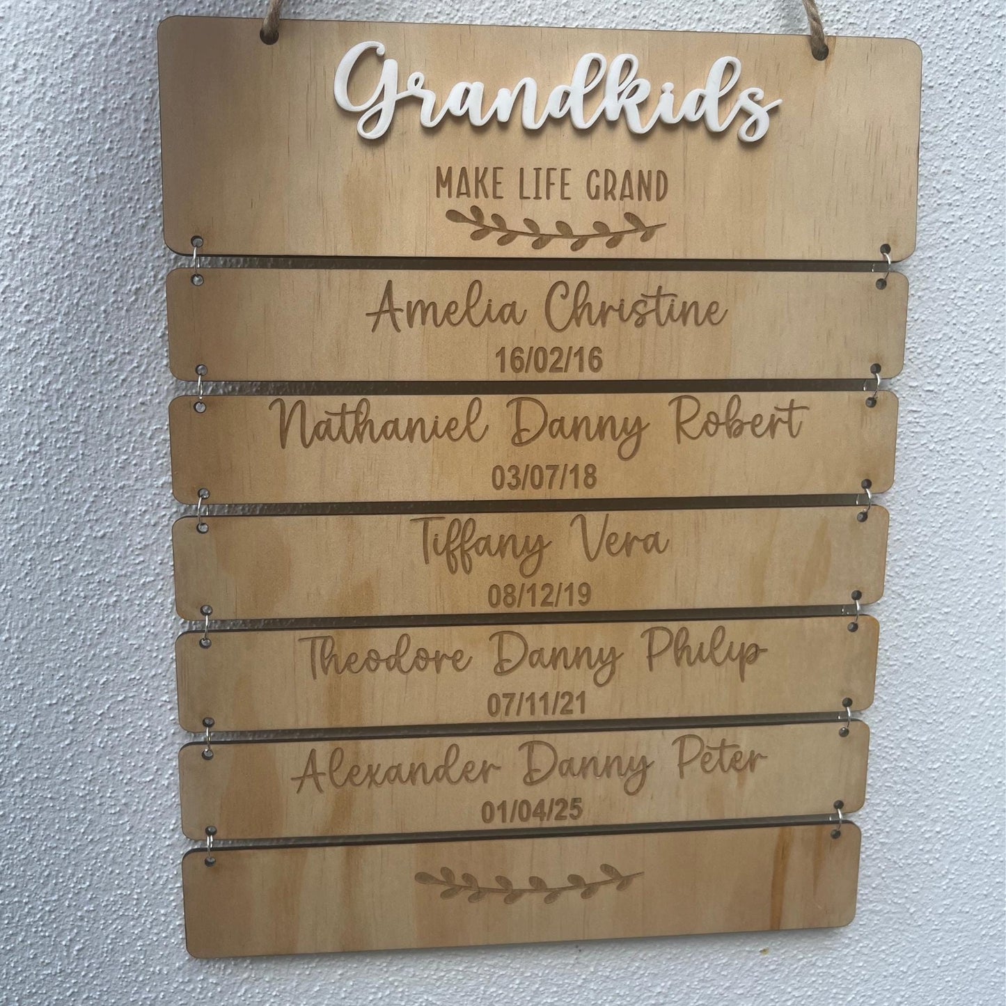 Personalised grandchildren birthday chart sign