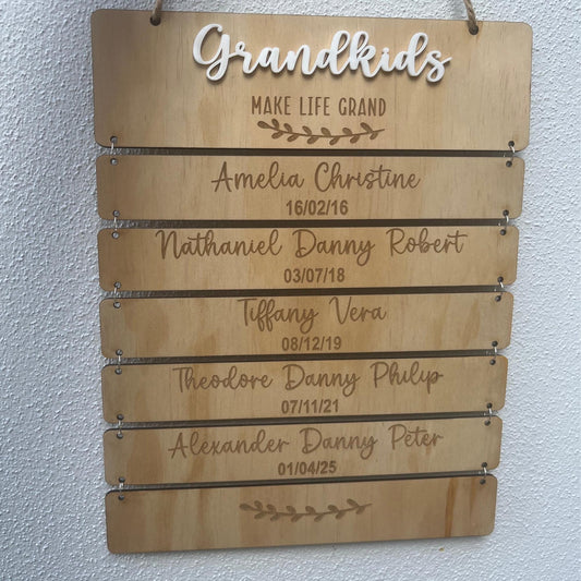 Personalised grandchildren birthday chart sign