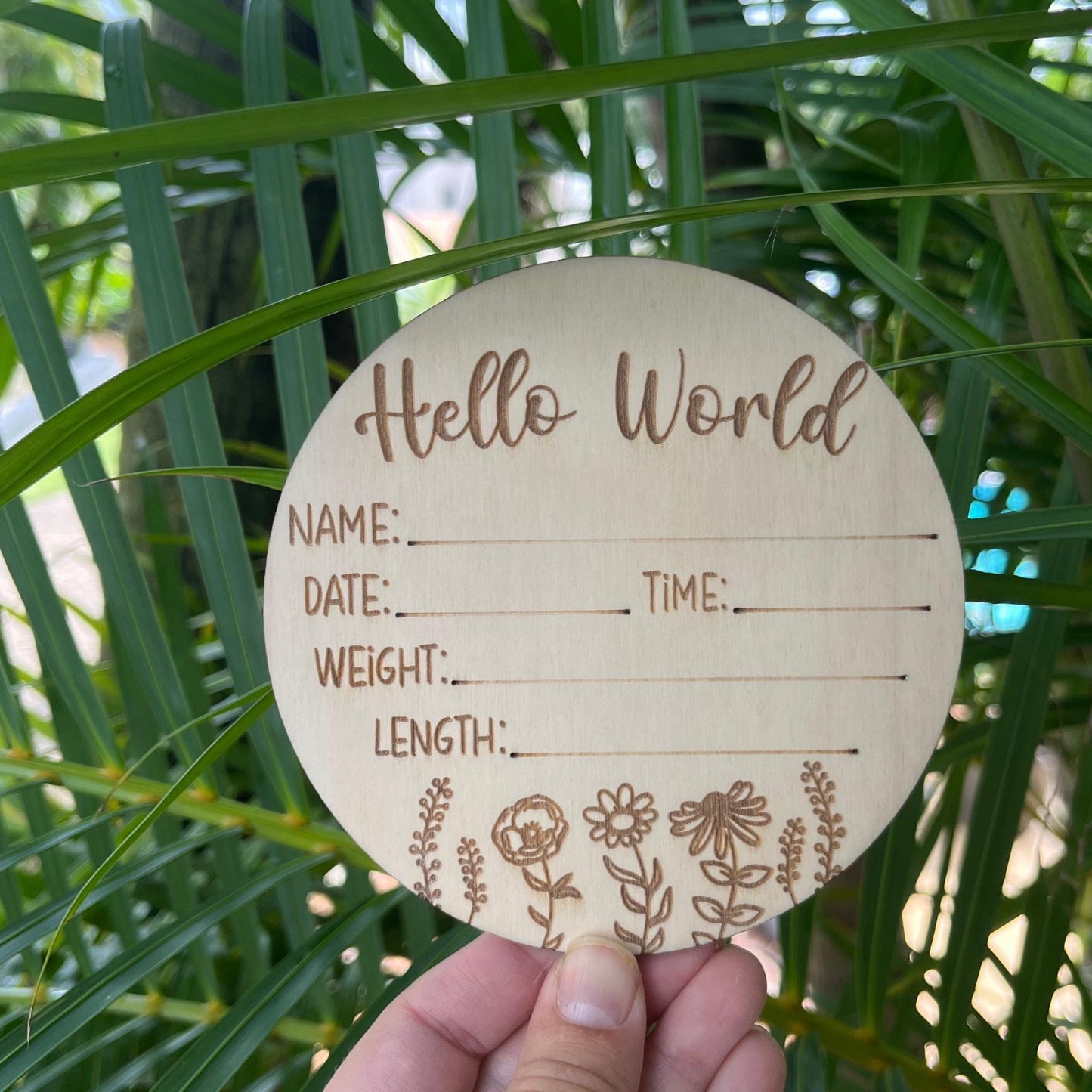 Baby announcement wooden plaque wildflower design