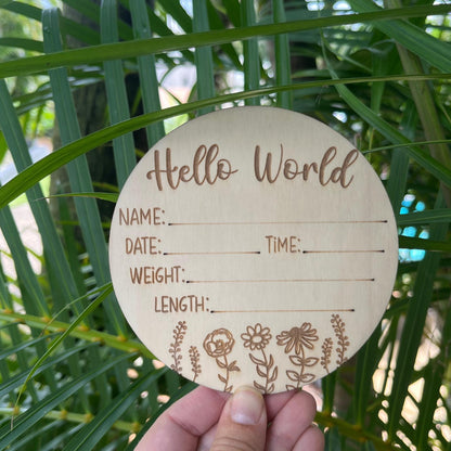 Baby announcement wooden plaque wildflower design