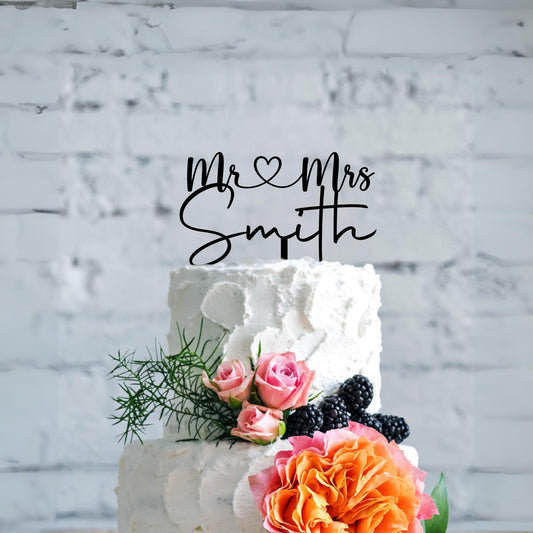 Cake Topper Mr heart Mrs Script font